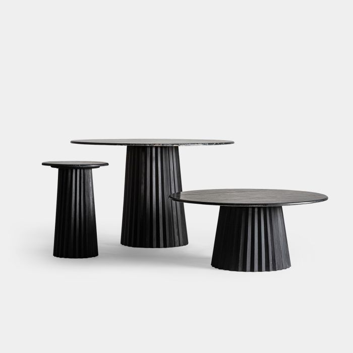 Mesa Comedor Redonda Mármol Mate Pie Plisado Mango Negro, 122 Cm