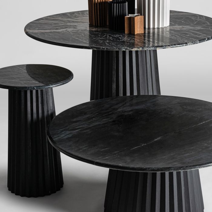 Mesa Comedor Redonda Mármol Mate Pie Plisado Mango Negro, 122 Cm