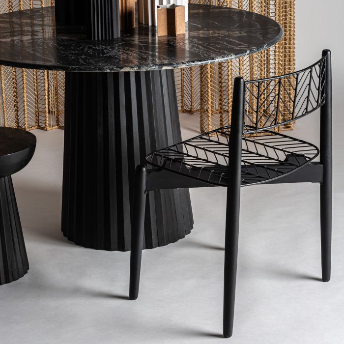 Mesa Comedor Redonda Mármol Mate Pie Plisado Mango Negro, 122 Cm