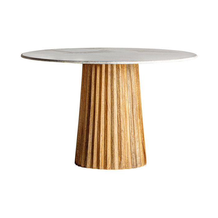 Mesa Comedor Redonda Mármol Gris Pie Único Plisado Mango, 121 Cm