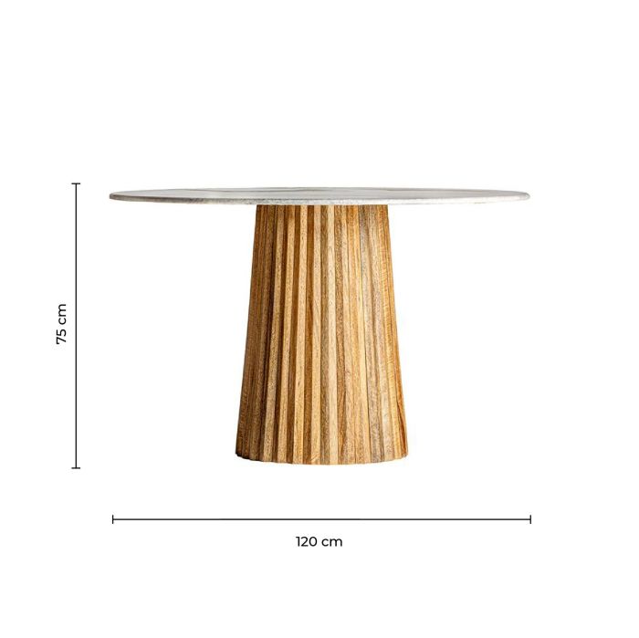 Mesa Comedor Redonda Mármol Gris Pie Único Plisado Mango, 121 Cm