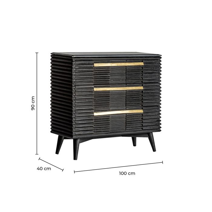 Cómoda Plissé Wood Mármol Madera Mango Negro, 100 Cm
