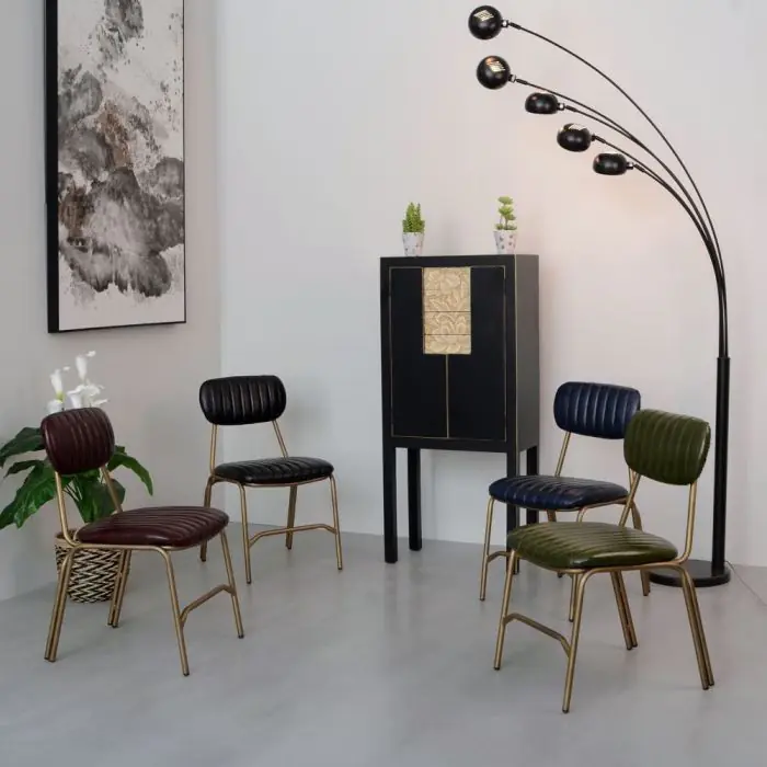 Silla Vintage Polipiel Negro Metal Dorado