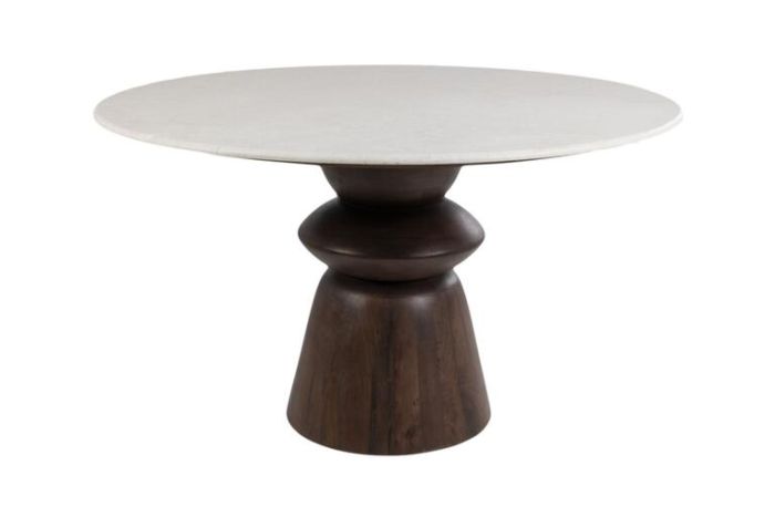 Mesa comedor arcos madera travertino redonda