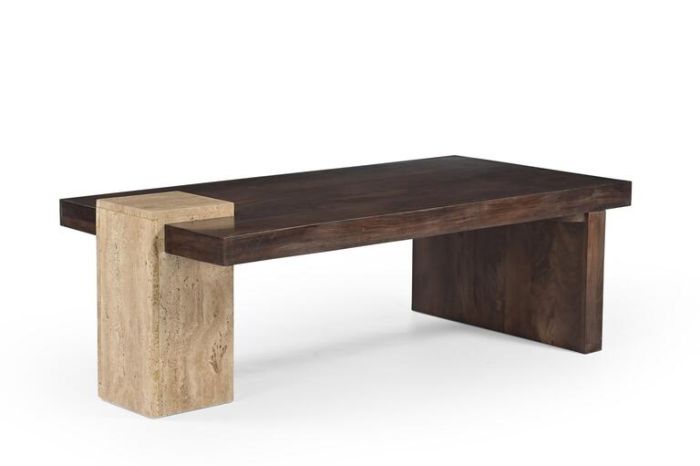 Mesa centro madera travertino
