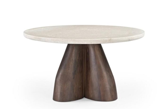 Mesa centro travertino beige madera marrón