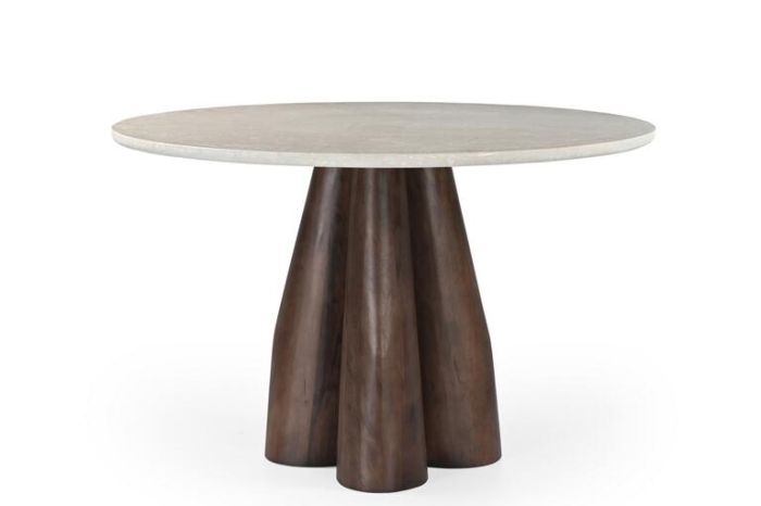 Mesa comedor redonda travertino madera