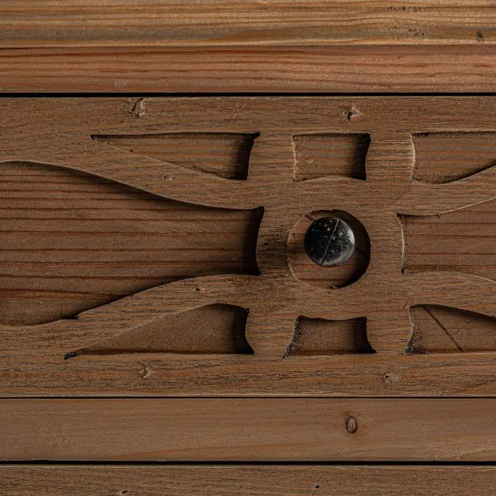 Mesita De Noche Olmo Natural Tallado 3 Cajones, 70 Cm