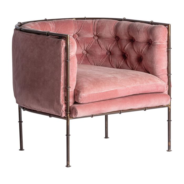 Sillón Hierro Oro Terciopelo Rosa 72x70x67 Tapizado