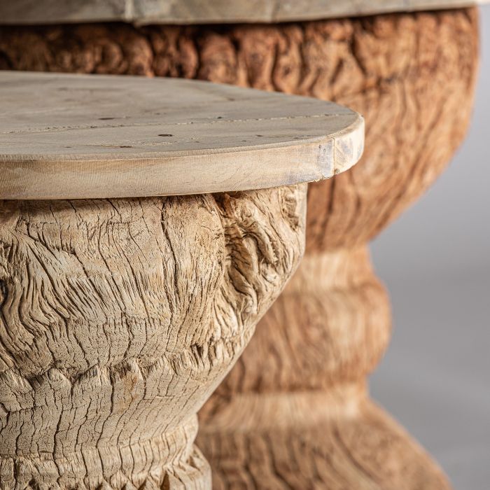Mesa Auxiliar Madera de Teka Natural Envejecido, 46 Cm