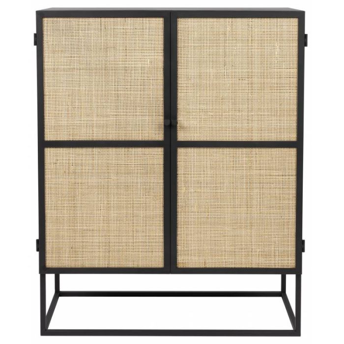 Armario Nórdico GUUJI 2 Puertas Ratán Natural Metal Negro