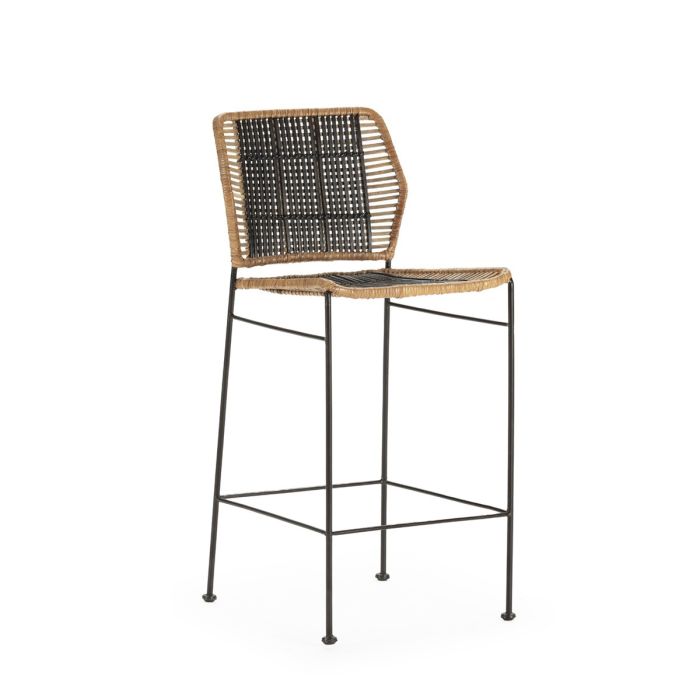 Taburete Metal/Mimbre Negro/Natural