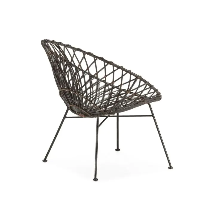 Sillón 67x72x77 cm Metal/Mimbre -- Negro/Marrón