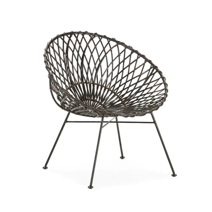 Sillón de Metal y Mimbre en Negro/Marrón, 67 Cm.