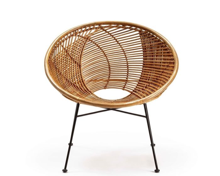 Sillón Mimbre/Metal Natural/Negro, 72 Cm