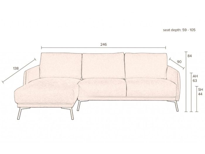 Sofá Harper Tejido Color Camel Metal, 246 Cm