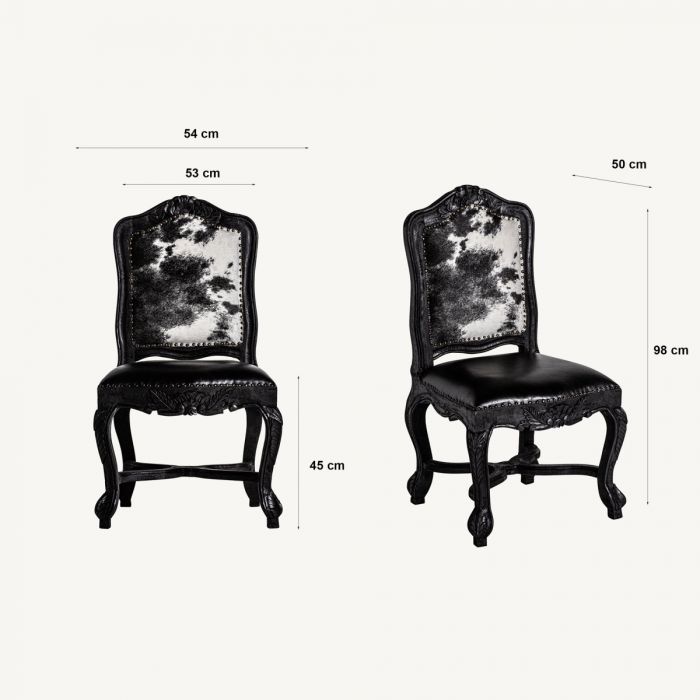 Silla madera Negra Cuero Blanco Negro, 98 Cm