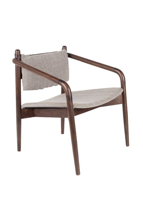 Sillón retro en madera de nogal con cojín gris.