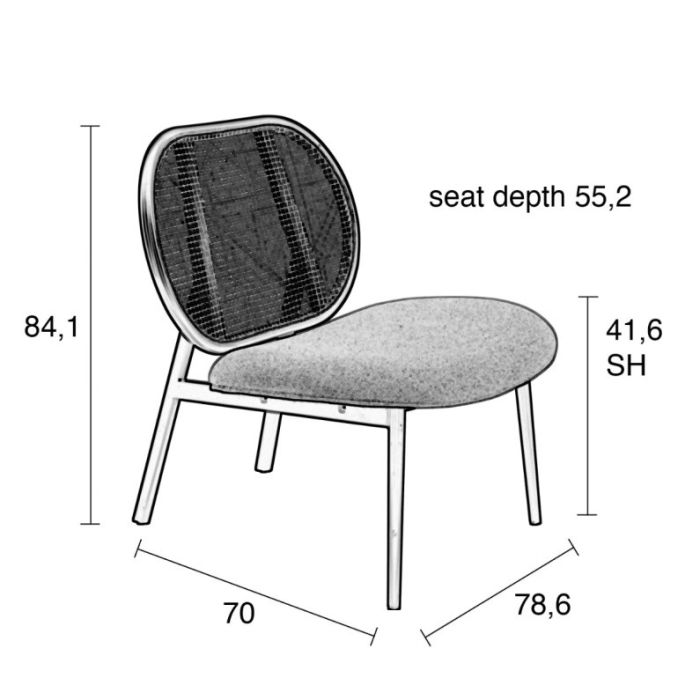 Sillón Tapizado Gris Ratán Natural, 78 Cm