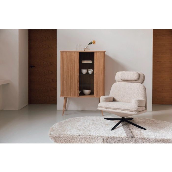 Sillón Giratorio Tejido Bouclé Acero Blanco Negro, 85 Cm