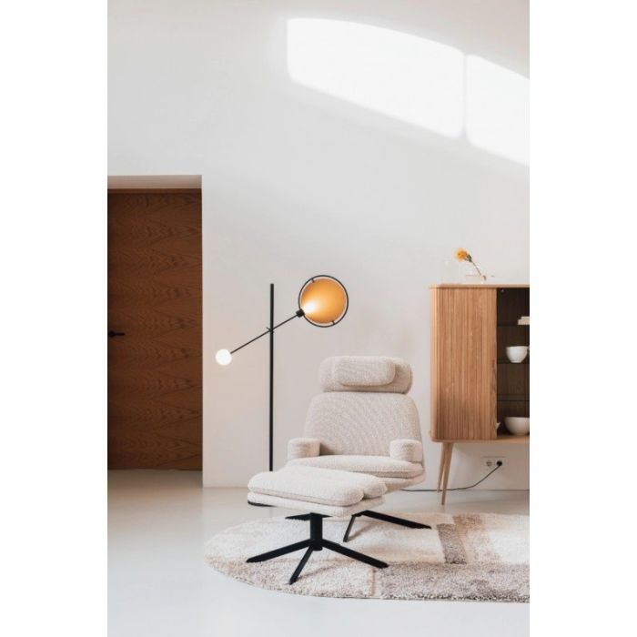 Sillón Giratorio Tejido Bouclé Acero Blanco Negro, 85 Cm
