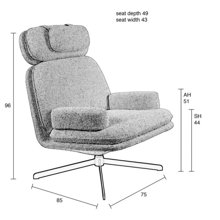 Sillón Giratorio Tejido Bouclé Acero Blanco Negro, 85 Cm
