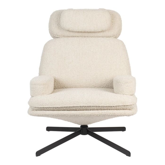 Sillón Giratorio Tejido Bouclé Acero Blanco Negro, 85 Cm