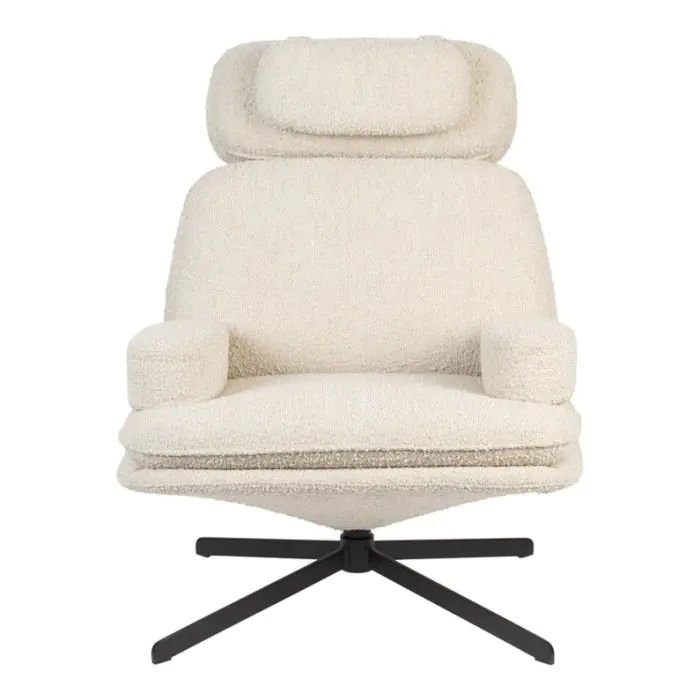 Sillón Giratorio Tejido Bouclé Acero Blanco Negro, 85 Cm
