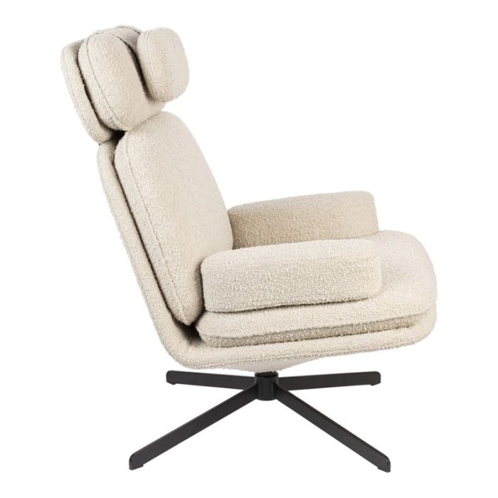 Sillón Giratorio Tejido Bouclé Acero Blanco Negro, 85 Cm