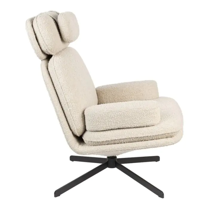 Sillón Giratorio Tejido Bouclé Acero Blanco Negro, 85 Cm