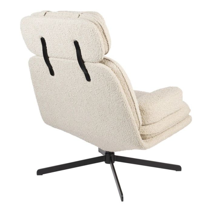 Sillón Giratorio Tejido Bouclé Acero Blanco Negro, 85 Cm