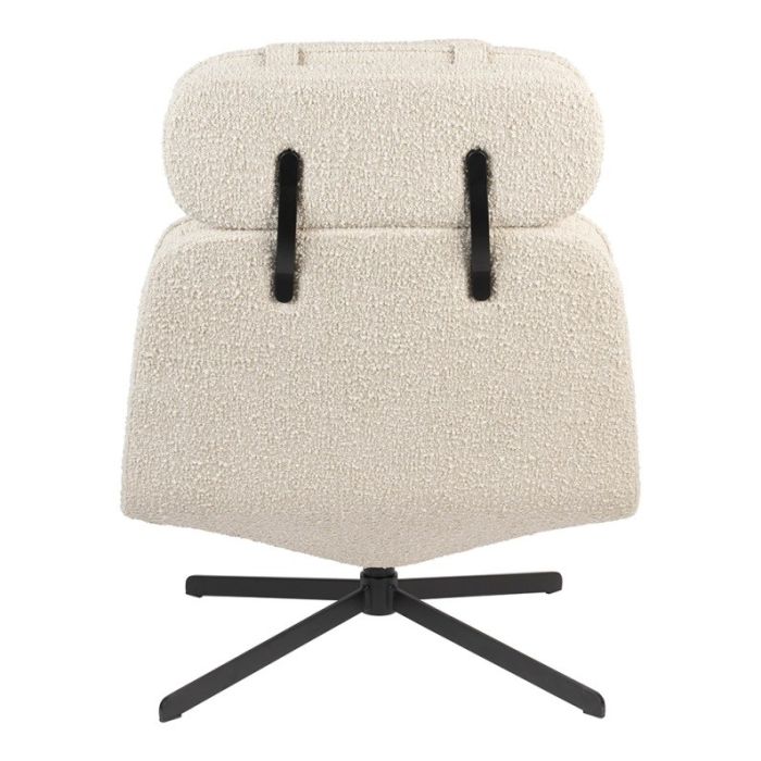 Sillón Giratorio Tejido Bouclé Acero Blanco Negro, 85 Cm