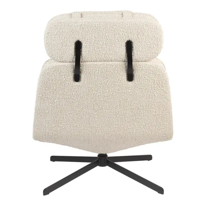 Sillón Giratorio Tejido Bouclé Acero Blanco Negro, 85 Cm