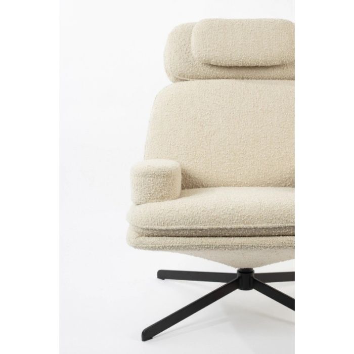 Sillón Giratorio Tejido Bouclé Acero Blanco Negro, 85 Cm