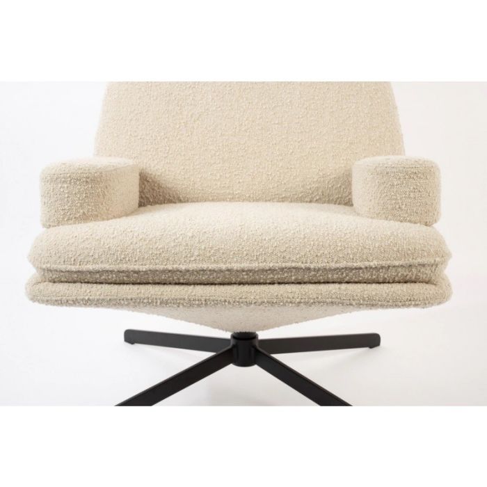 Sillón Giratorio Tejido Bouclé Acero Blanco Negro, 85 Cm