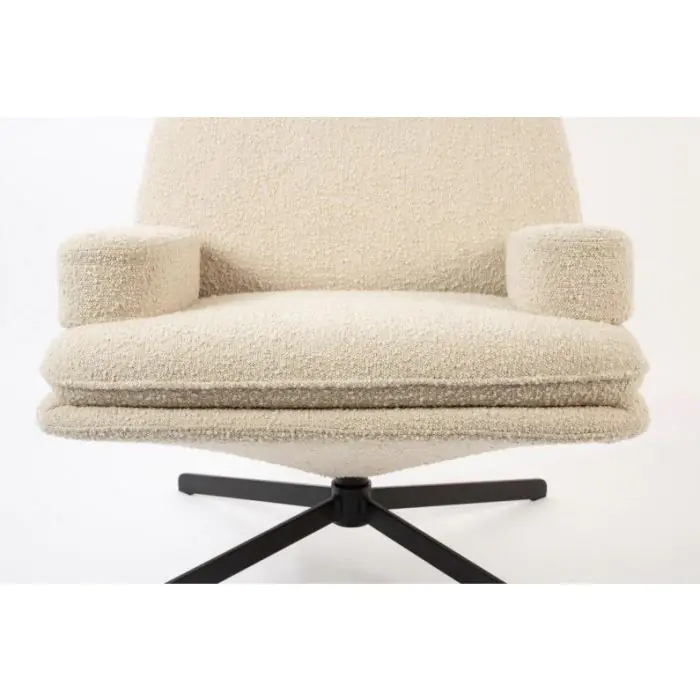 Sillón Giratorio Tejido Bouclé Acero Blanco Negro, 85 Cm