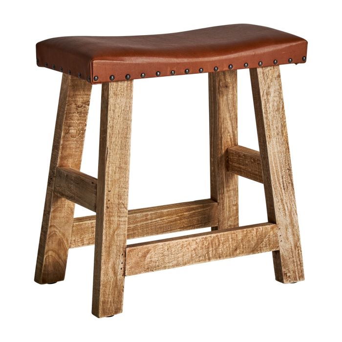 Taburete vayor Madera Marrón Piel Rojo, 46 Cm