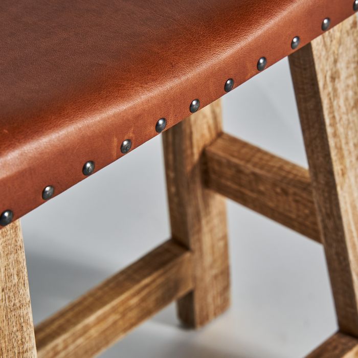 Taburete vayor Madera Marrón Piel Rojo, 46 Cm