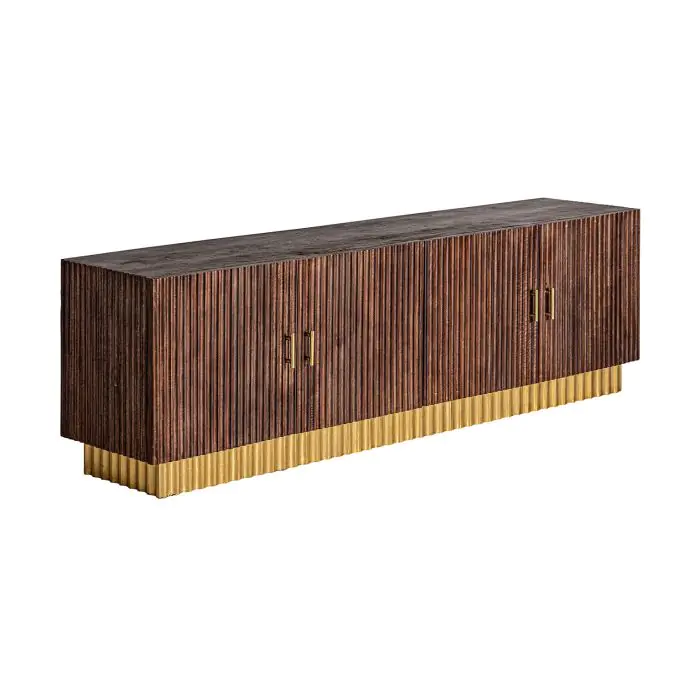 Mueble TV Mesia Estilo Art Decó Marrón/Dorado Madera Mango Plisada, 200 Cm
