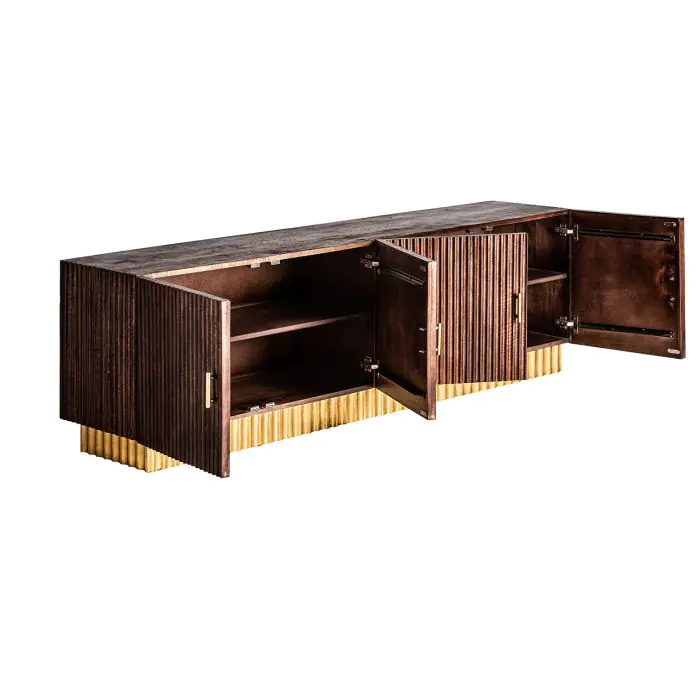 Mueble TV Madera Mango Plisada Marrón Dorado, 200 Cm