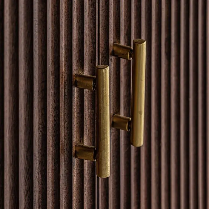 Mueble TV Madera Mango Plisada Marrón Dorado, 200 Cm