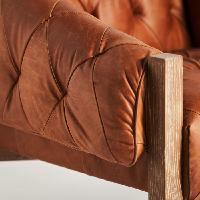 Sillón Abedul Marrón Piel Capitoné Marrón, 82 Cm