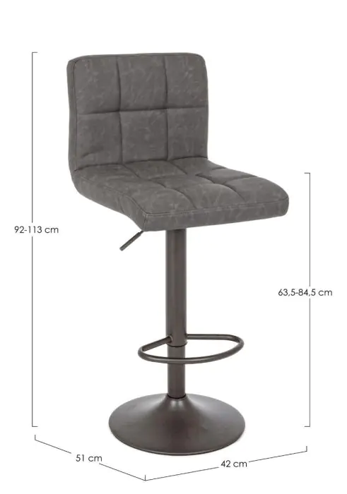 Taburete Alto Gris Oscuro Acero Poliuretano, 42 Cm