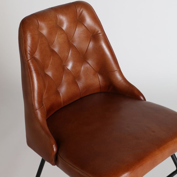 Silla Dexter Cuero Marrón Madera Hierro, 45 Cm