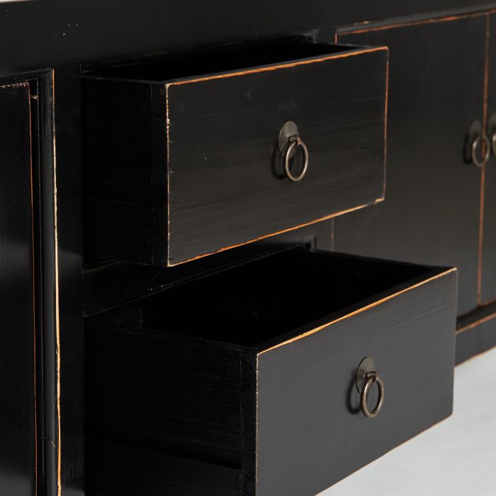 Mueble TV Herborn Negro Madera Pino Reciclado, 220 Cm