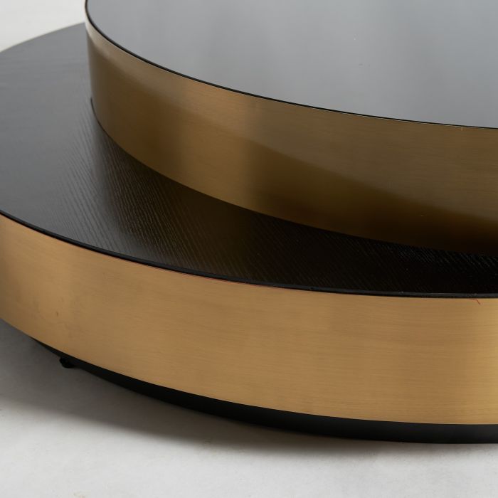 Mesa Centro Acero Oro Vidrio Negro Redonda,140 Cm