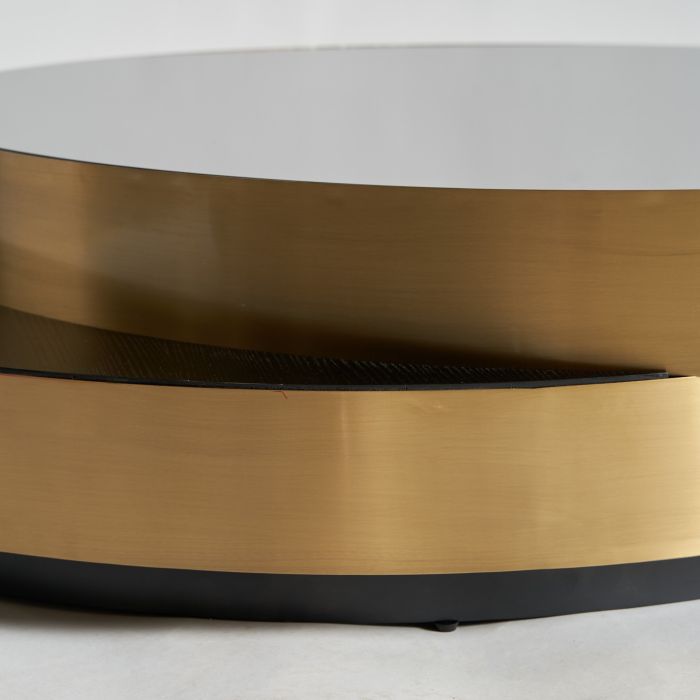 Mesa Centro Acero Oro Vidrio Negro Redonda,140 Cm
