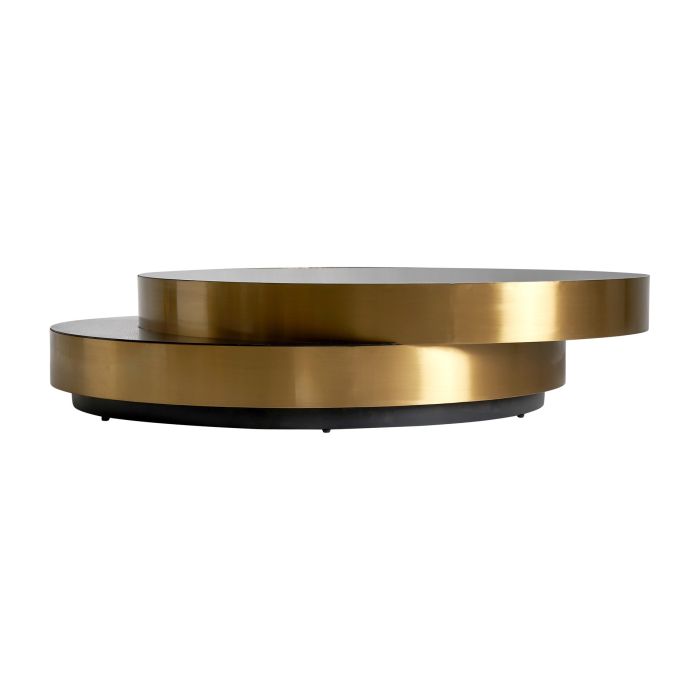 Mesa Centro Acero Oro Vidrio Negro Redonda,140 Cm