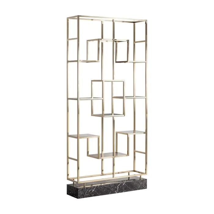 Librería Acero Oro Detalles Vidrio 30X108X230 Base Mármol