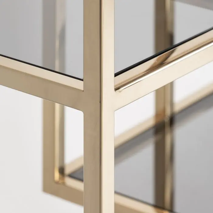 Librería Acero Oro Detalles Vidrio 30X108X230 Base Mármol